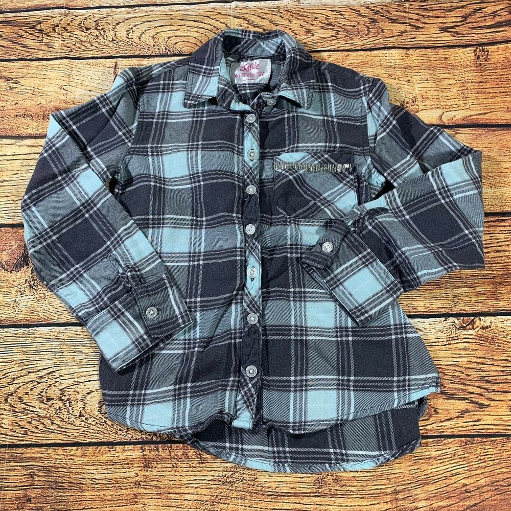 Justice Girls Grey Plaid Button Up Top 6